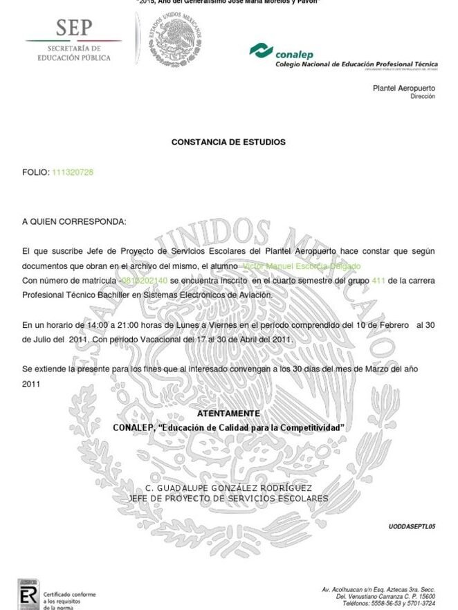 certificado de estudio en word