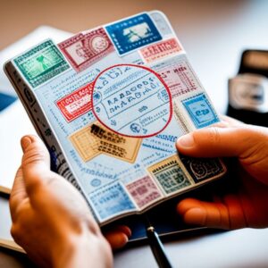 Manos sosteniendo un pasaporte lleno de sellos de viajes que invita a la reflexión: Reflexiona sobre el impacto de los viajes en tu vida y perspectiva.