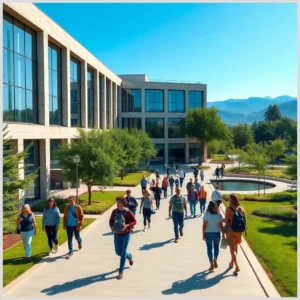 Estudiantes caminando por un campus moderno con edificio acristalado, jardines y montañas al fondo, Universidad de Girona (UDG): lo que perdió quien dejó pasar esta oportunidad