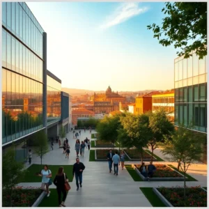 Universidad de La Rioja (UR): qué le pasó a un estudiante que ignoró su admisión en un campus moderno al atardecer con estudiantes caminando entre edificios de cristal y zonas ajardinadas.